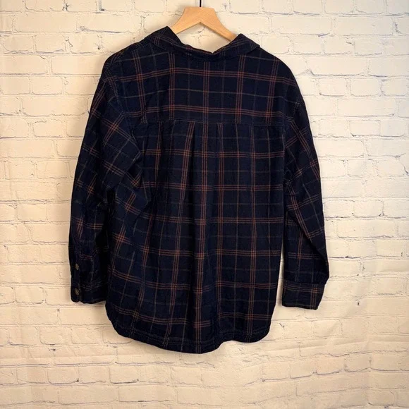 Madewell Corduroy Plaid Button Down Shirt Navy Blue Brown Womens Medium - Picture 2 of 3